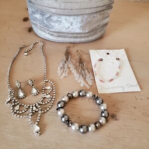 Cute Bag Vintage Crystal Set Stud Glass Earrings Bracelet Necklaces Jewelry